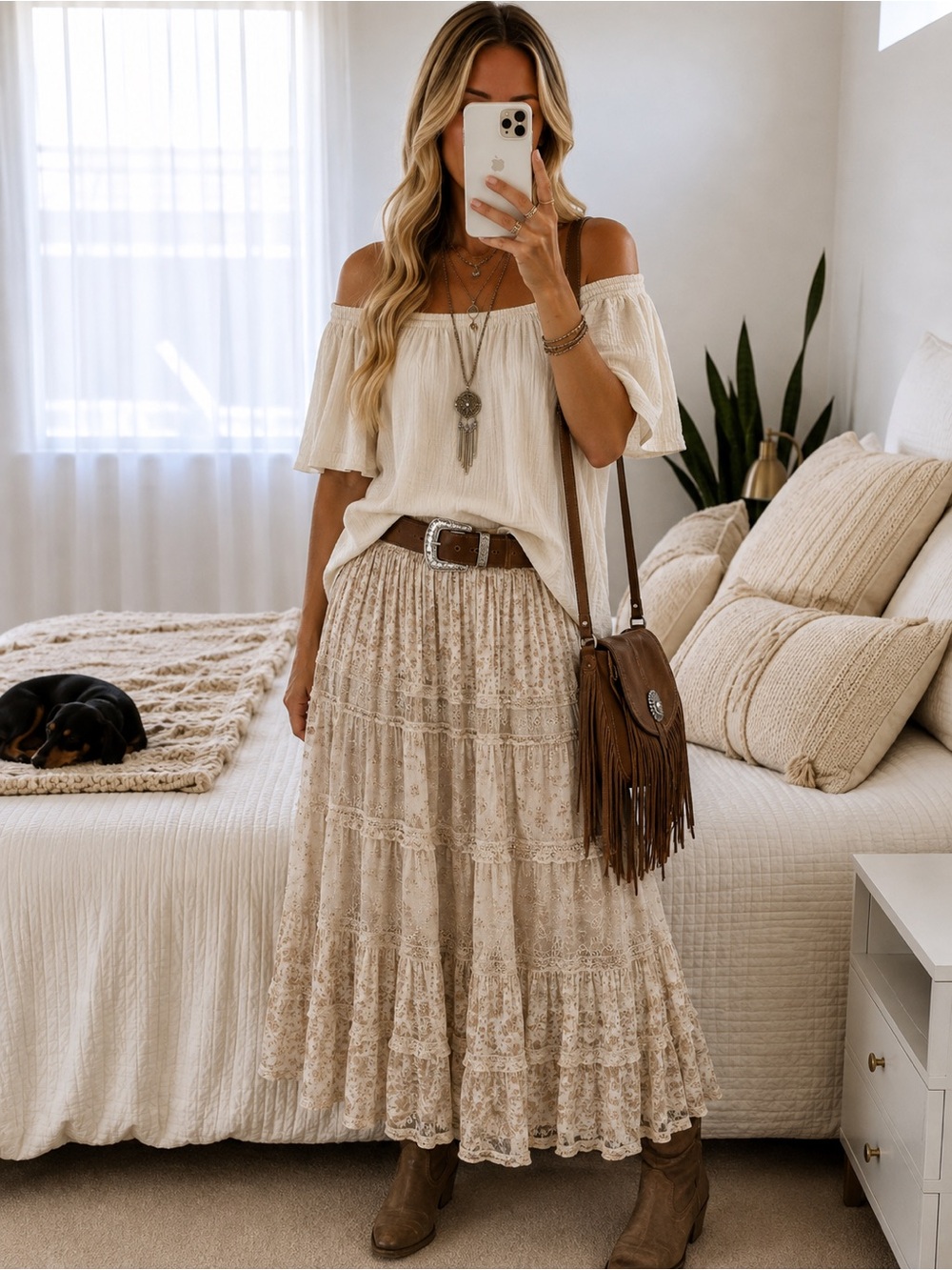Maurices Cream Off-Shoulder Boho Blouse